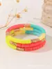 Set de pulseras de arcilla suave coloridas apilables de 6 mm elástico color Morandi bloques de color bohemio pieza metálica