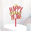 Hola 2026 Decoración de Pastel de Fuegos Artificiales de Año Nuevo Acrílico Topper Rojo Lazo de Cuero 3D Adorno de Nochevieja
