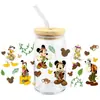 Mickey Mouse Transfer UV DTF Cristal Transparente Copo de Vidro com Adesivo 16oz Especial À Prova d'Água Resistente a Arranhões Atacado Transfronteiriço