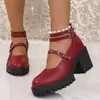 Nuevos Mocasines Antideslizantes de Gran Tamaño para Mujer con Hebilla de Una Línea y Tacón Alto para Comercio Exterior Transfronterizo 2025