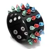Joyería Transfronteriza Europea y Americana Nuevo Brazalete Punk Exagerado de Cuero con Púas de Color de Tres Filas Brazalete Personalizado para Actuación Callejera