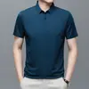 Polo de manga corta sin costuras de alta calidad para hombre, casual de negocios, elástico, seda helada, color liso, estilo coreano, camiseta para hombre