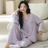 Pijama de Primavera y Otoño Estilo Otoño para Mujer Set de Algodón Puro Manga Larga 2025 Nuevo Cardigan Kimono Ropa de Casa Cómoda Sensación de Alta Gama