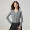 Suéter Cárdigan de Encaje Patchwork Francés con Cuello en V de Encaje y Cachemira Otoño e Invierno Tejido Suave y Amigable con la Piel Chaqueta Corta