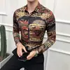 Camisa de manga larga de moda europea y americana para hombre, estilo coreano ajustado, personalizada, moderna, con estampado de flores, retro europeo 1913C Verde-P