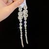 Pendientes largos de borla con aguja plateada, diamante, gota de agua, temperamento exagerado europeo y americano, pendientes de nicho de alta gama al por mayor para mujer