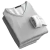 Otoño e Invierno Forrado de Felpa Engrosado Terciopelo Interior Camiseta de Manga Larga para Hombre Simple Trendy Camiseta Base Cuello en V Top Cálido
