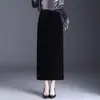 Saia midi de moda com fenda lateral e retalhos de renda para mulheres, nova saia lápis de cintura alta outono 2026