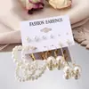 Set de Aretes de Aro con Perlas para Mujer Pendientes Geométricos Pendiente Círculo