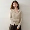 Estilo suave, vintage y anti-edad~Cárdigan de cachemir con botones cruzados para otoño/invierno, corte holgado, suéter de punto versátil para mujer