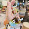 Luckin Coffee Mini Laranja C Americano Garrafa Areia Líquida Chaveiro Tendência de Verão Pingente para Bolsa de Casal Presente