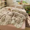 Estilo Princesa Francesa Juego Grande de Encaje Leche Polar Cuatro Piezas Ins Fresco Engrosado Cálido Estilo Coreano Funda Nórdica Dormitorio Tres 4