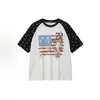 Camiseta de Manga Curta Estilo Moda Americana para Mulheres, Cor Azul e Branca Contrastante Estampa de Desenho Animado, Top Casual e Versátil, Roupa Dopamina Ins