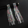 Venta Caliente Transfronteriza Pendientes Europeos y Americanos de Diamante con Doble Borla Moda Femenina Elegante Cadena de Garra de Pedrería Pendientes Largos E646
