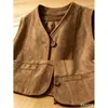 Tiro real chaleco retro color caramelo cuello en V 2026 Otoño nuevo versátil gamuza felpa con capas sin mangas chaqueta corta para mujer
