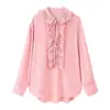 Conjunto Europeu e Americano de Verão para Mulheres com Camisa de Chiffon de Manga Comprida e Saia Plissada com Decote em V e Renda Decorativa com Amarração