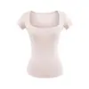 Camiseta Quadrada Justa Estilo Americano Picante para Mulheres, Manga Curta de Verão Slim-Fit Apertada, Top Curto
