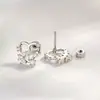 Brincos Hensen Piercing Estilo Coreano Doce Diamante Micro-Incustado Flor de Quatro Pétalas Recorte de Coração Estilo Floresta Pequeno Fresco Elegante