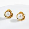 Aretes de Ganchillo de Plata S925 de Alta Gama Simples y Lindos Bañados en Oro Real Rosa con Perlas de Agua Dulce al por Mayor