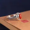 Anillo Artístico de Plata Vintage S925 Plata Incrustado con Ágata Roja del Sur con Patrón de Espiga de Trigo Antigua para Mujer