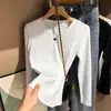 Camiseta base feminina com forro de fleece, top de manga comprida com decote V, camiseta base branca com forro de fleece para outono e inverno