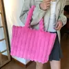 Bolso de Mano Rayado de Felpa Transfronterizo para Mujer, Bolso de Hombro Texturizado Simple Otoño e Invierno, Bolso de Axila de Moda de Gran Capacidad de Gama Alta