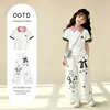 2026 Nuevo Estilo Top tipo Polo de Verano para Niñas con Encaje de Lazo Estilo Universitario Pantalones de Pierna Ancha Pantalones Casuales Conjunto de Dos Piezas