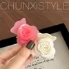 Pasador de Flor de Rosa de Doble Cara ~ Pinza Elegante Coreana Francesa para Cola de Caballo Mediana Pinza para el Cabello Pinza de Tiburón Francesa