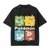 Camiseta Gráfica Casual de Algodón Lavado para Hombre con Dibujo Animado de Ardilla Pokemon