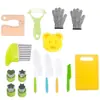 Juego de Cuchillos de Cocina de Plástico para Niños, Moldes para Galletas, Delantal Estampado de Papa, Guantes, Cuchillo Ondulado para Papa, Tabla de Cortar, Traje