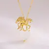 Collar Colgante Longrui Transfronterizo Nuevo Unicornio Doce Piedras de Nacimiento Corazón de Melocotón Incrustado con Collar de Piedras de Colores