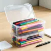 Caja de papelería, caja para bolígrafos, caja de almacenamiento transparente, organizador de gran capacidad, caja para lápices, marcador, bolsa para bolígrafos de estudiante, caja de almacenamiento de escritorio