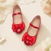 Zapatos de Cuero Bajos Versátiles para Niñas para Fiestas de Cumpleaños, Actuaciones en Escenario, Zapatos de Princesa Mary Jane con Lazo de Satén y Suela Suave
