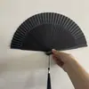 Abanico Plegable Negro con Varillas Negras para Mujer, Estilo Chino Tradicional, Adecuado para Disfraces Antiguos, Espectáculos de Artes Marciales y Accesorios de Fotografía