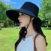 Sombrero de Protección Solar de Nuevo Estilo para Mujer, Sombrilla de Verano de Ala Ancha Transpirable de Seda de Hielo, Sombrero de Pescador con Chal, Sombrero de Sol con Protección UV