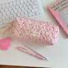 Estuche de lápices estilo coreano ins con lunares menta, bolsa de papelería de gran capacidad para estudiantes de secundaria y preparatoria, estuche de algodón acolchado portátil para llevar en la mano