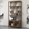 Vitrina de Madera Maciza Estilo Chino, Estante para Almacenamiento de Té, Adorno de Partición de Madera de Olmo, Vitrina y Almacenamiento para Sala de Té de Oficina