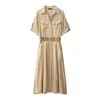 Roupas de Verão Femininas Estilo Europeu e Americano 2026 com Cinto Camisa e Vestido Midi 26355