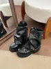 Botines 2026 Pierna de pantalón Estilo motero Caña ancha Botas de mujer Hebilla Pliegues Desmontable De moda Tacón de bloque Otoño