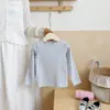 Camiseta infantil para meninas, renda francesa, gola alta discreta, suéter de malha, 26 Novidades de Outono, Camada base infantil de manga comprida com borda de babados