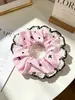 Em estoque atacado acabamento de renda floral scrunchie rosa elástico de cabelo faixa de cabelo anel de cabelo