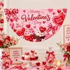 Bandera de Abanico de Medio Círculo Popular Transfronteriza para el Día de San Valentín, Tela Romántica de Corazón de Amor para Colgar en la Pared, Decoración para Fiestas Festivas, Fondo para Fotos