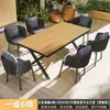 Conjunto de mesa e cadeiras em liga de alumínio e composto de madeira para pátio e terraço externo, estilo nórdico, resistente ao sol, uso em jardim, exclusivamente para vendas transfronteiriças