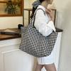 Bolsa Tote de Lona Xadrez de Grande Capacidade Popular Deste Ano Verão Moda Ins Estilo Literário Preguiçoso Bolsa de Ombro para Compras