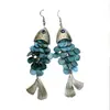 Pendientes de Borlas con Lentejuelas de Escamas de Pescado Azules Súper Brillantes Estilo Vacaciones en la Playa Personalidad Única Moda Exagerada Frescos y Elegantes