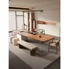 Mesa de Centro de Madera Maciza Color Madera para Todas las Estaciones, Mesa y Sillas de Madera Maciza para Preparar Té, Mesa de Té Integrada Minimalista Moderna para Hotel, B&B, Sala de Exposiciones, Oficina