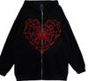 Sudadera con capucha y cremallera negra estilo hip hop gótico Harajuku Y2k con telaraña colorida para mujer