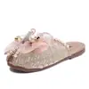 Pantuflas Casuales para Niñas con Lazo de Pedrería Verano 2025 Nuevas Sandalias de Suela Suave para Niñas Zapatos de Princesa con Punta de Perla