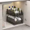 Organizador de Fregadero Extraíble Tocador de Baño Caja de Almacenamiento Debajo del Fregadero Múltiples Niveles Lavabo de Inodoro Cesta Desplegable Estante Escalonado