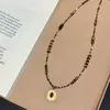 Joias Estilo Old Money, Design de Nicho, Colar Geométrico Camadas com Pedra Olho de Tigre Natural, Gargantilha Retro Maillard Inspirada em Design